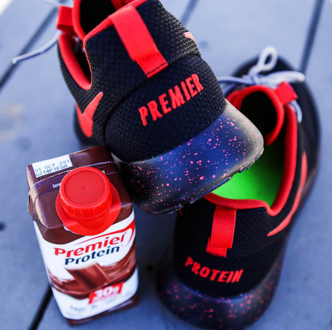 premier protein sneakers and protein shake