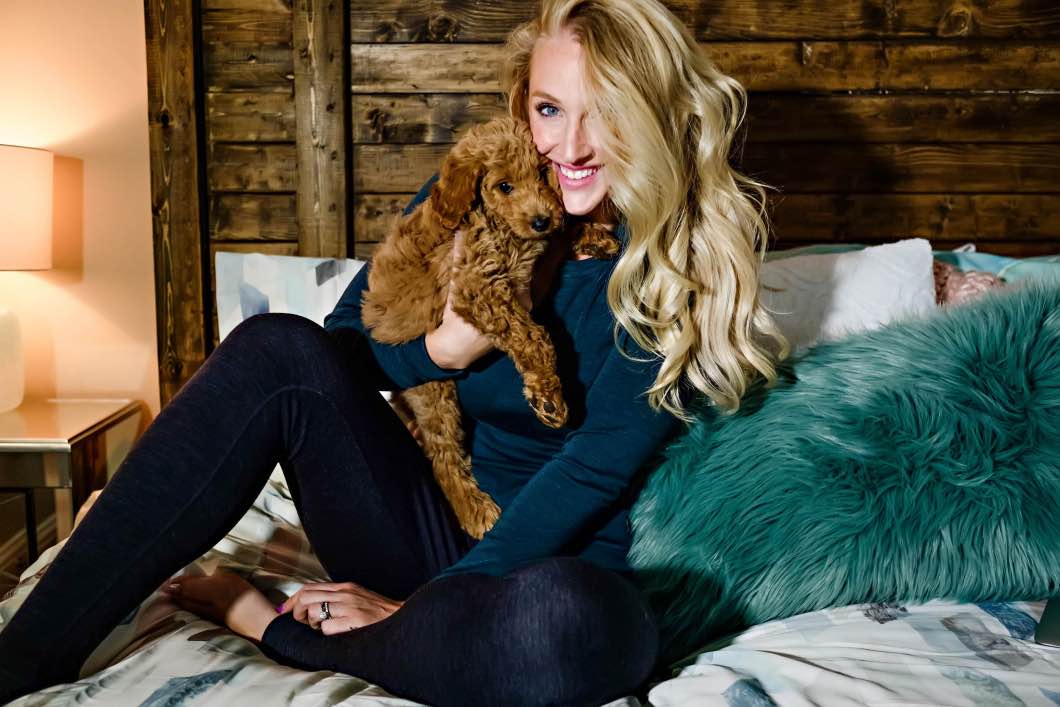 model and golden doodle smartwool - Best Warm Clothes For Cold Weather by Atlanta fashion blogger Happily Hughes